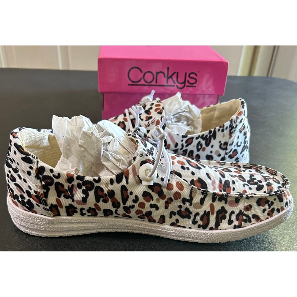 Corky's Kayak Boat Shoes Women 10 White Leopard Print Canvas Loafers Slip On NEW - Picture 6 of 9